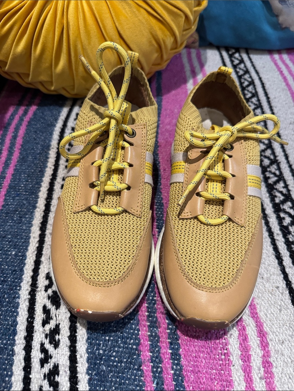 OTBT  Women's Yellow and Tan Knit Lace-Up Sneakers